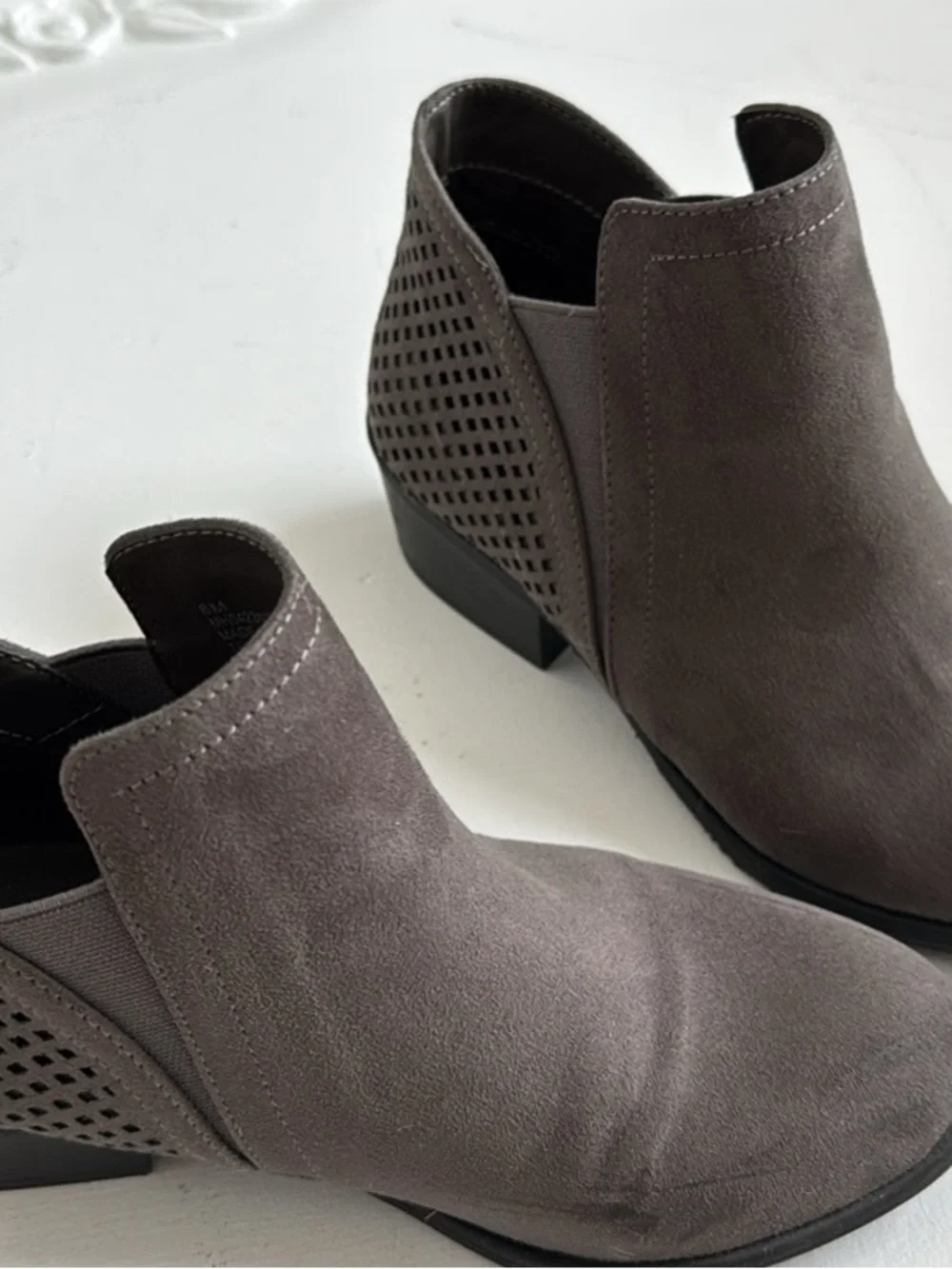 MIA Charcoal Gray Suede Cutout Ankle Booties
